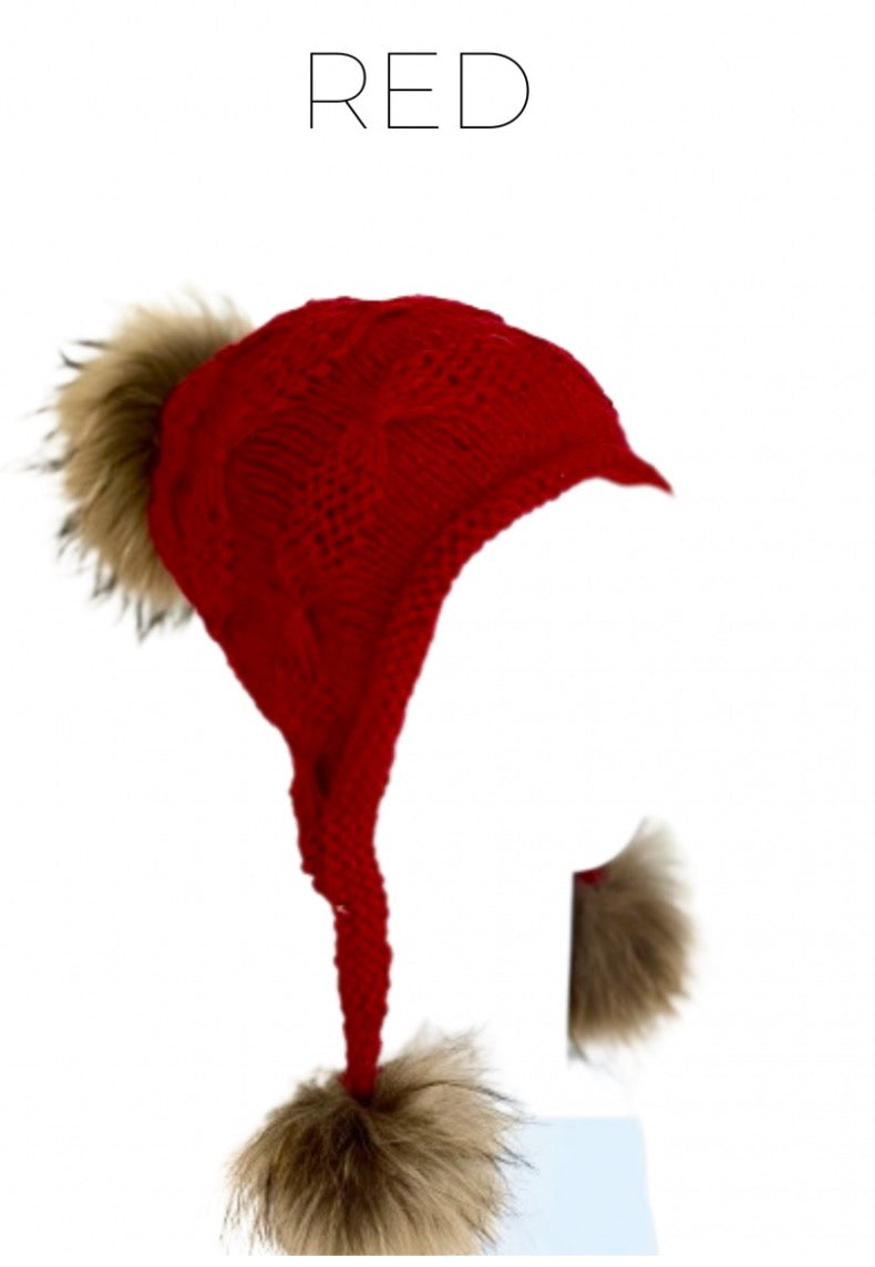 Linda Richards Wool Heidi Hat with Fur Poms HA5