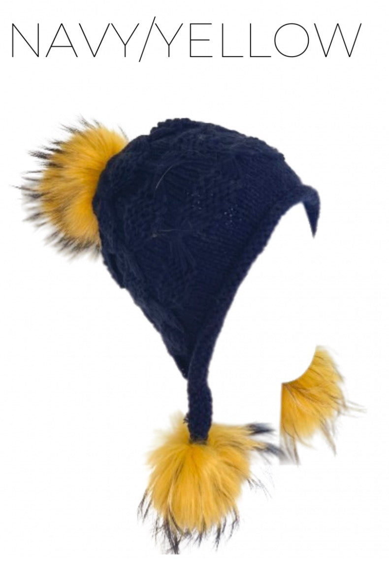 Linda Richards Wool Heidi Hat with Fur Poms HA5