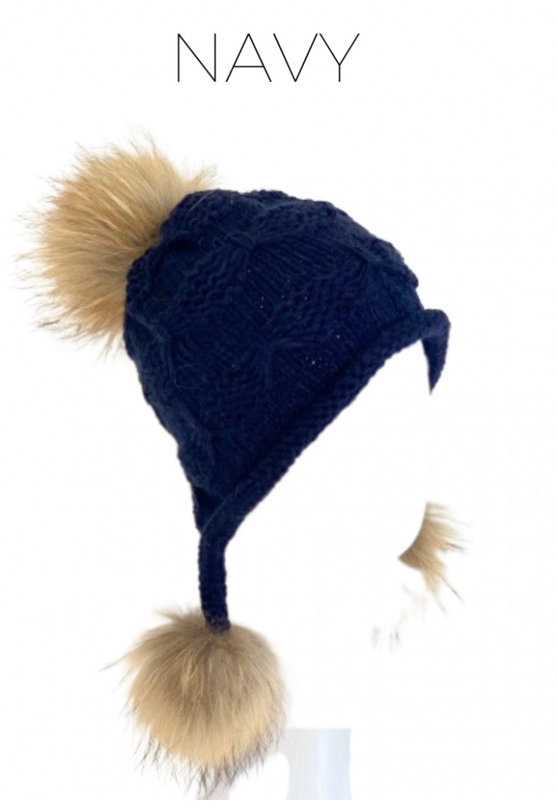 Linda Richards Wool Heidi Hat with Fur Poms HA5