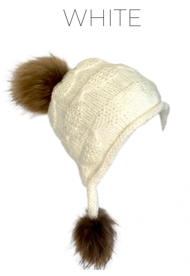 Linda Richards Wool Heidi Hat with Fur Poms HA5