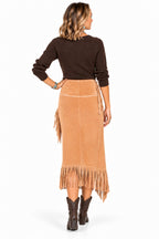 Long Western Suede Leather Skirt with Fringe