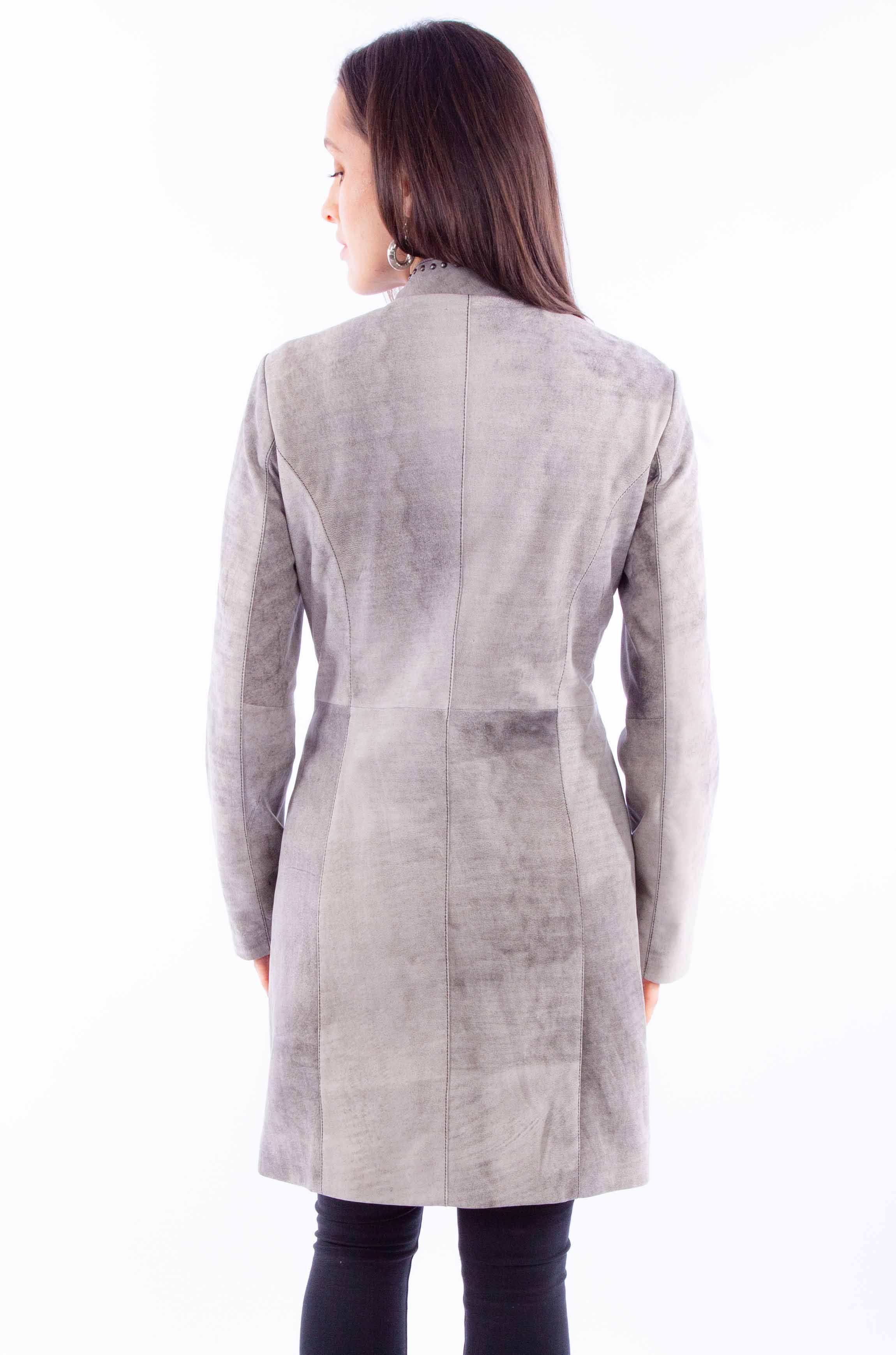 Memphis Grand3_4 Length Grey Leather Womens Jacket L1098-1