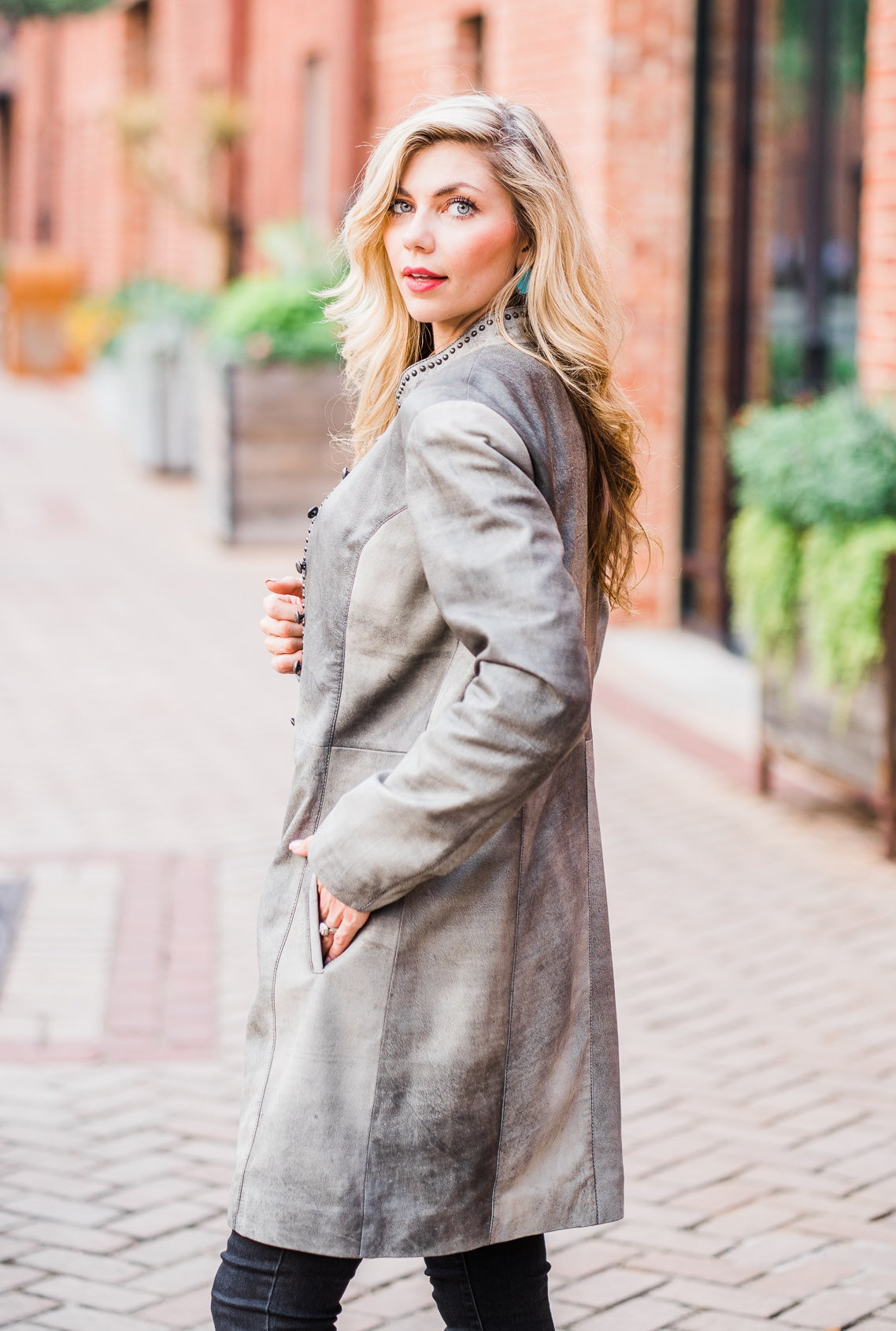 Grey Leather Jacket with Studs – Memphis Grand®