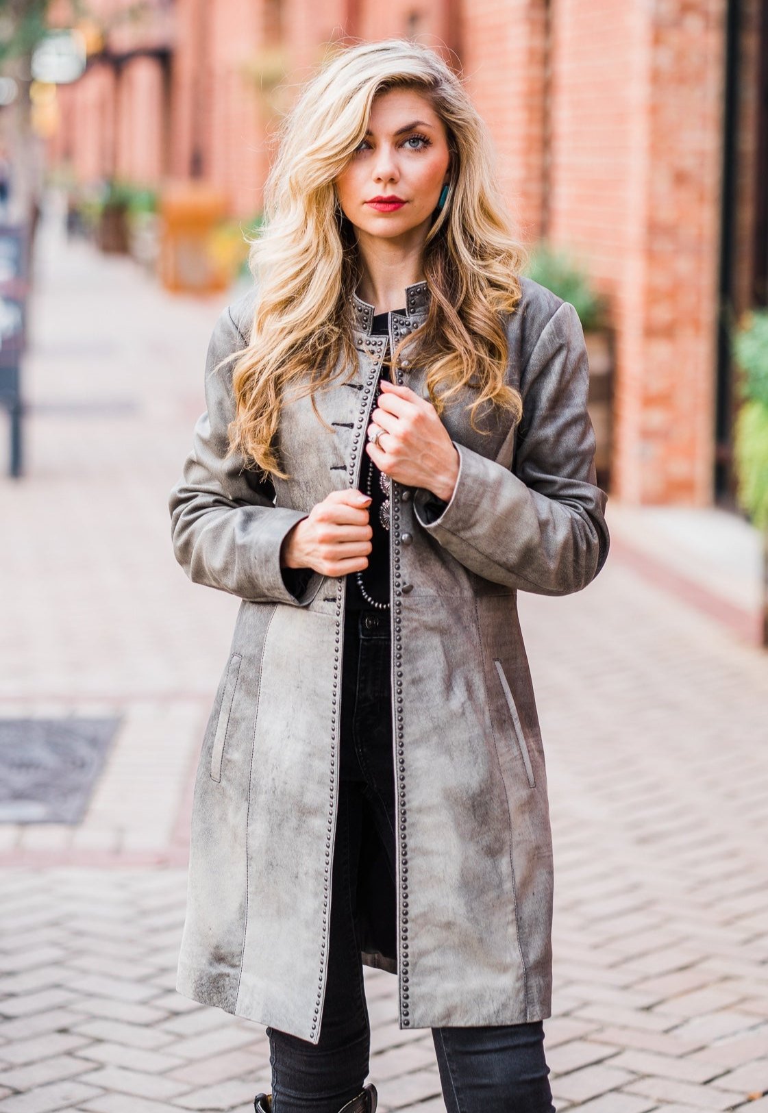 Memphis Grand3_4 Length Grey Leather Womens Jacket L1098-6