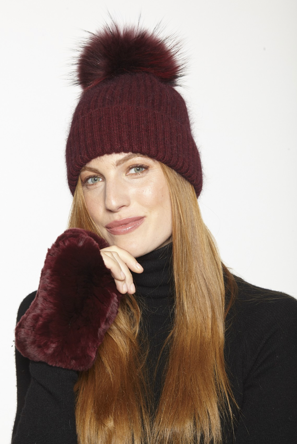 Memphis Grand Angora Blend Ribbed Cap with Dyed Fur Pom HA62-12