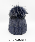 Hat, Angora Wool Blend Ribbed Knit Hat with Genuine Fur Pom, Multiple Colors - Linda Richards - Style HA62