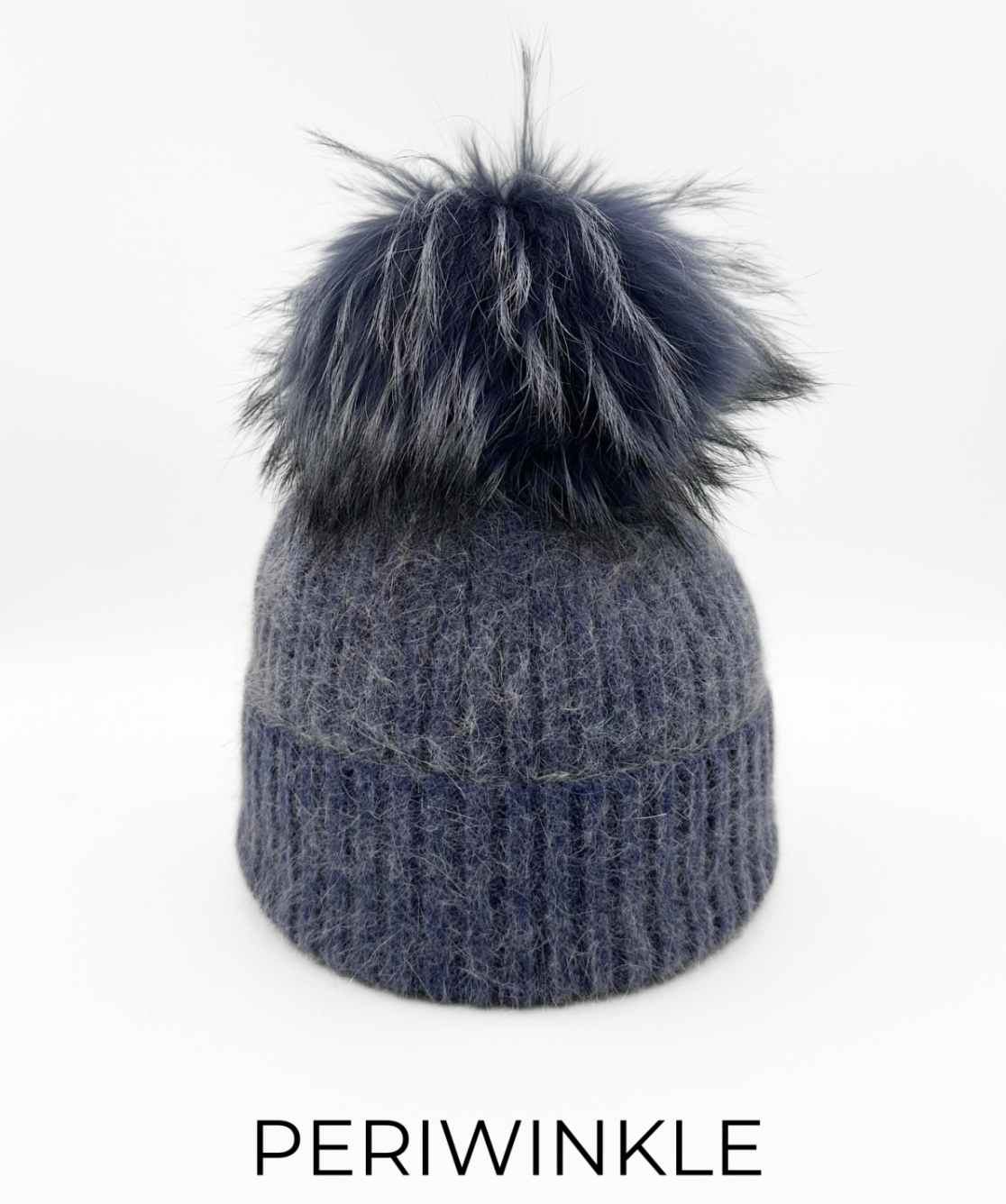 Hat, Angora Wool Blend Ribbed Knit Hat with Genuine Fur Pom, Multiple Colors - Linda Richards - Style HA62