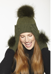 Hat, Angora Wool Blend Ribbed Knit Hat with Genuine Fur Pom, Multiple Colors - Style HA62