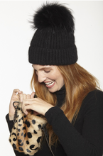 Hat, Angora Wool Blend Ribbed Knit Hat with Genuine Fur Pom, Multiple Colors - Style HA62