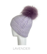 Hat, Angora Wool Blend Ribbed Knit Hat with Genuine Fur Pom, Multiple Colors - Style HA62