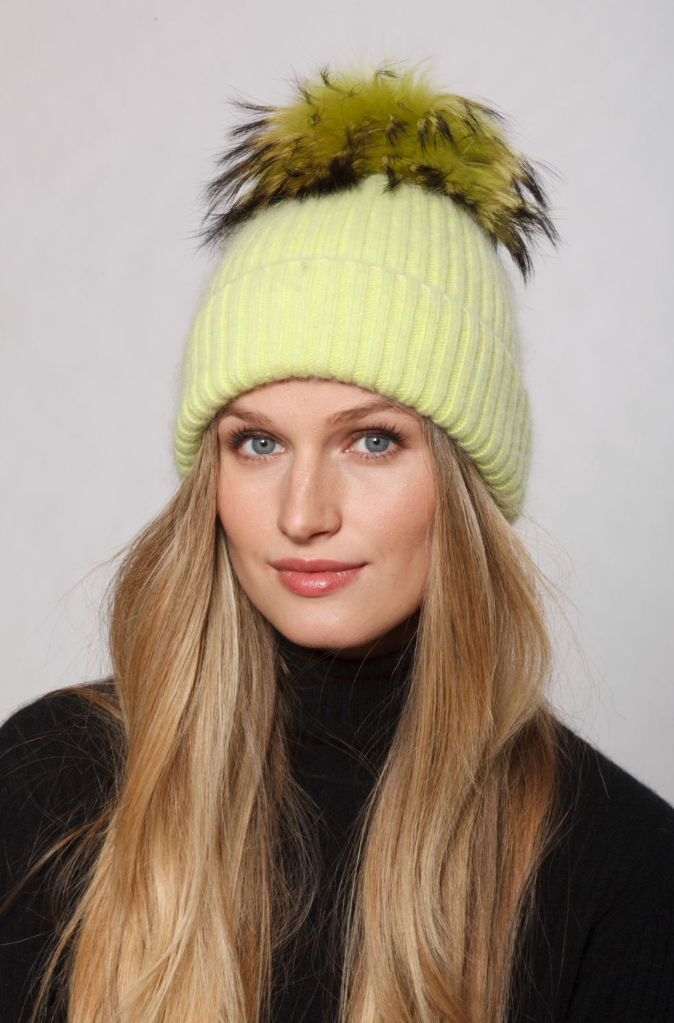 Memphis Grand Angora Blend Ribbed Cap with Dyed Fur Pom HA62-7