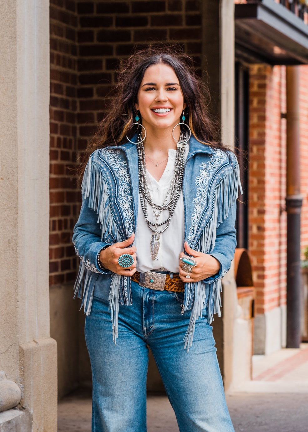 Memphis Grand Denim Blue Leather Womens Jacket L1120