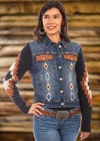 Memphis Grand Denim Jacket with Woven Sleeves-2