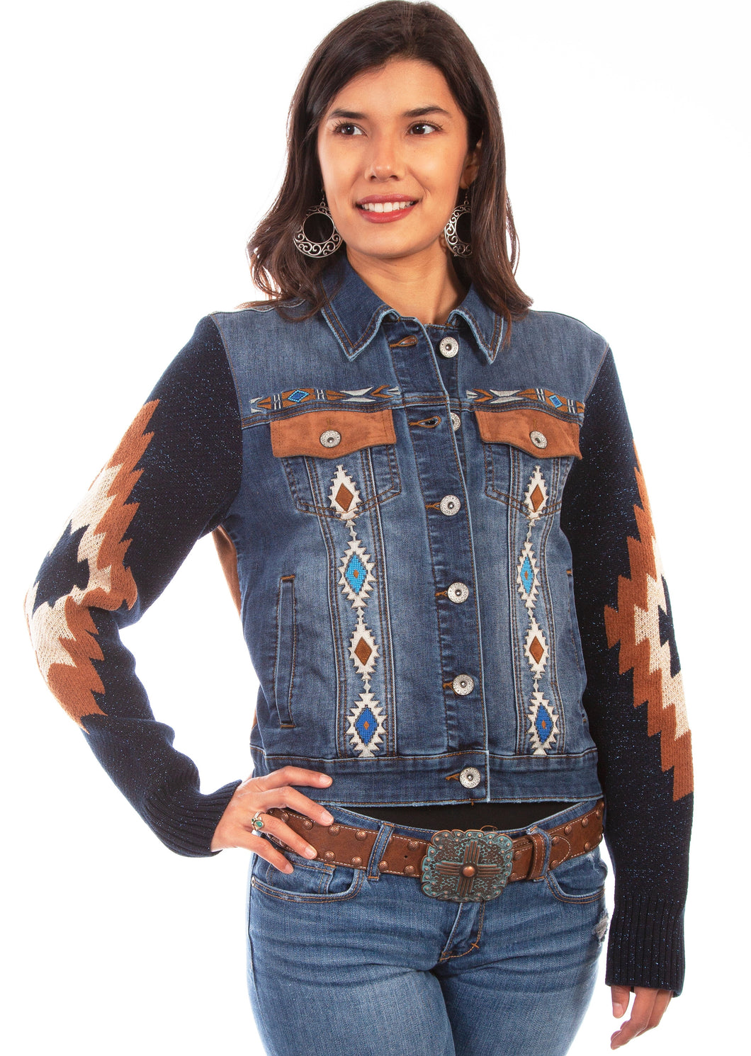 Memphis Grand Denim Jacket with Woven Sleeves-2