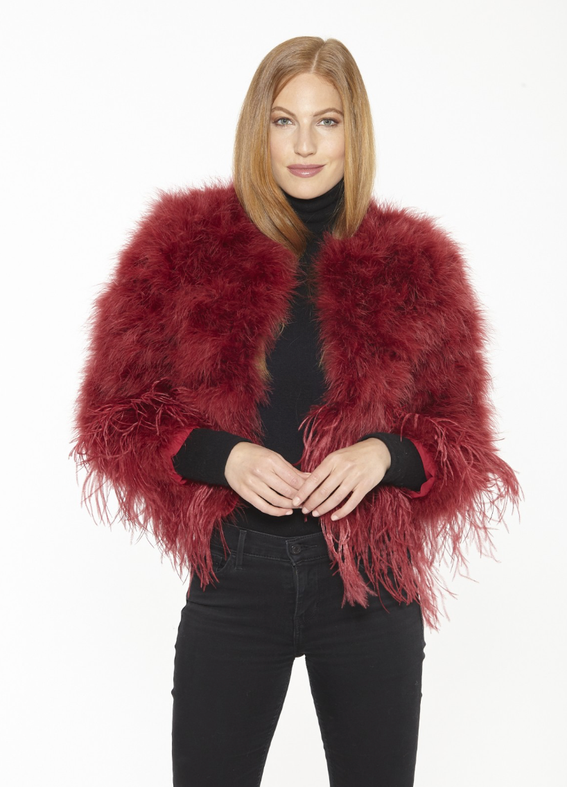 Jacket, Marabou Feather Bolero Long Sleeves - Linda Richards - Style FT92