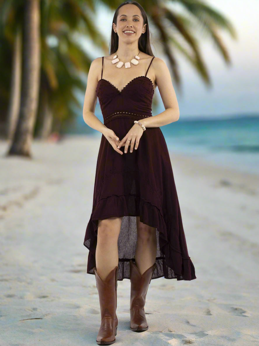 Scully Western Dress Women Spaghetti Strap Hi-Lo Burgundy