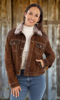 Woman wearing a brown jacket