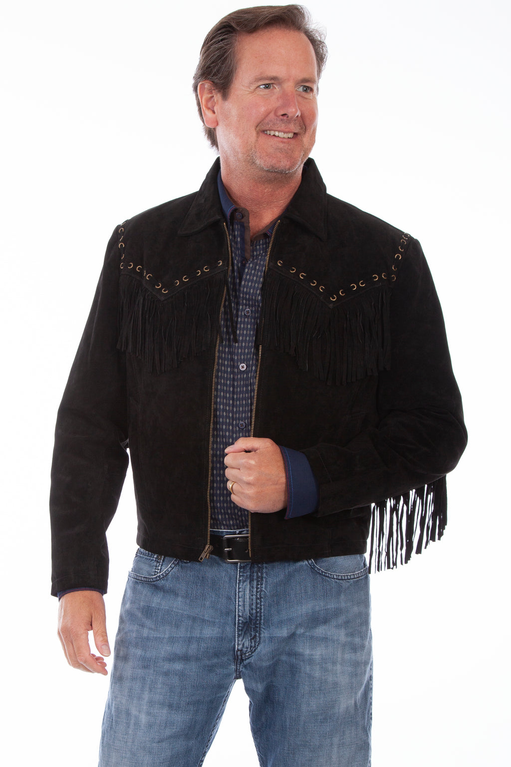 Memphis Grand Men's Suede Jacket with Fringe-1