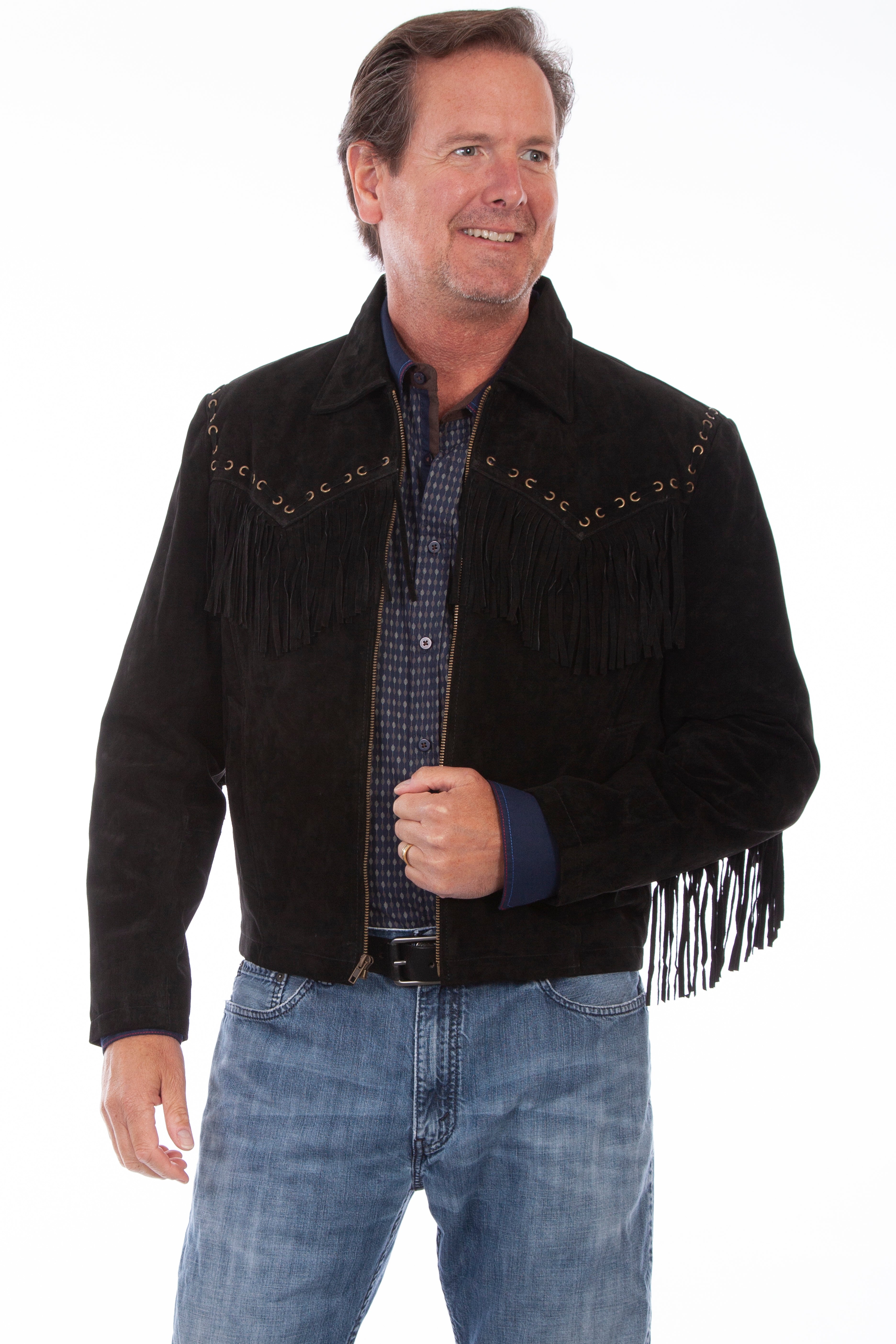 Memphis Grand Men's Suede Jacket with Fringe-1