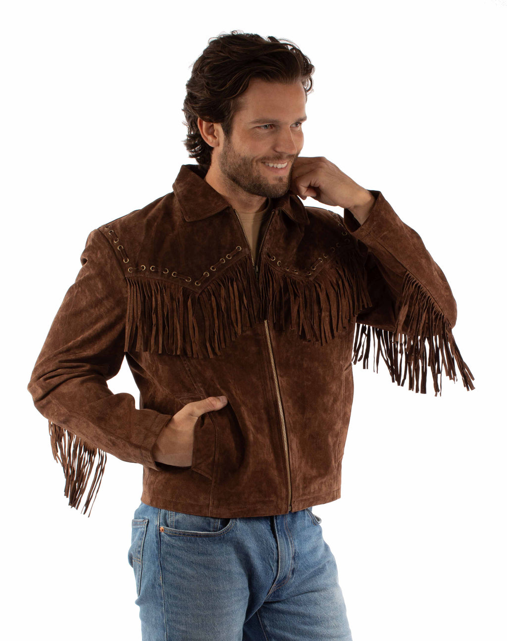Memphis Grand Men's Suede Jacket with Fringe-3