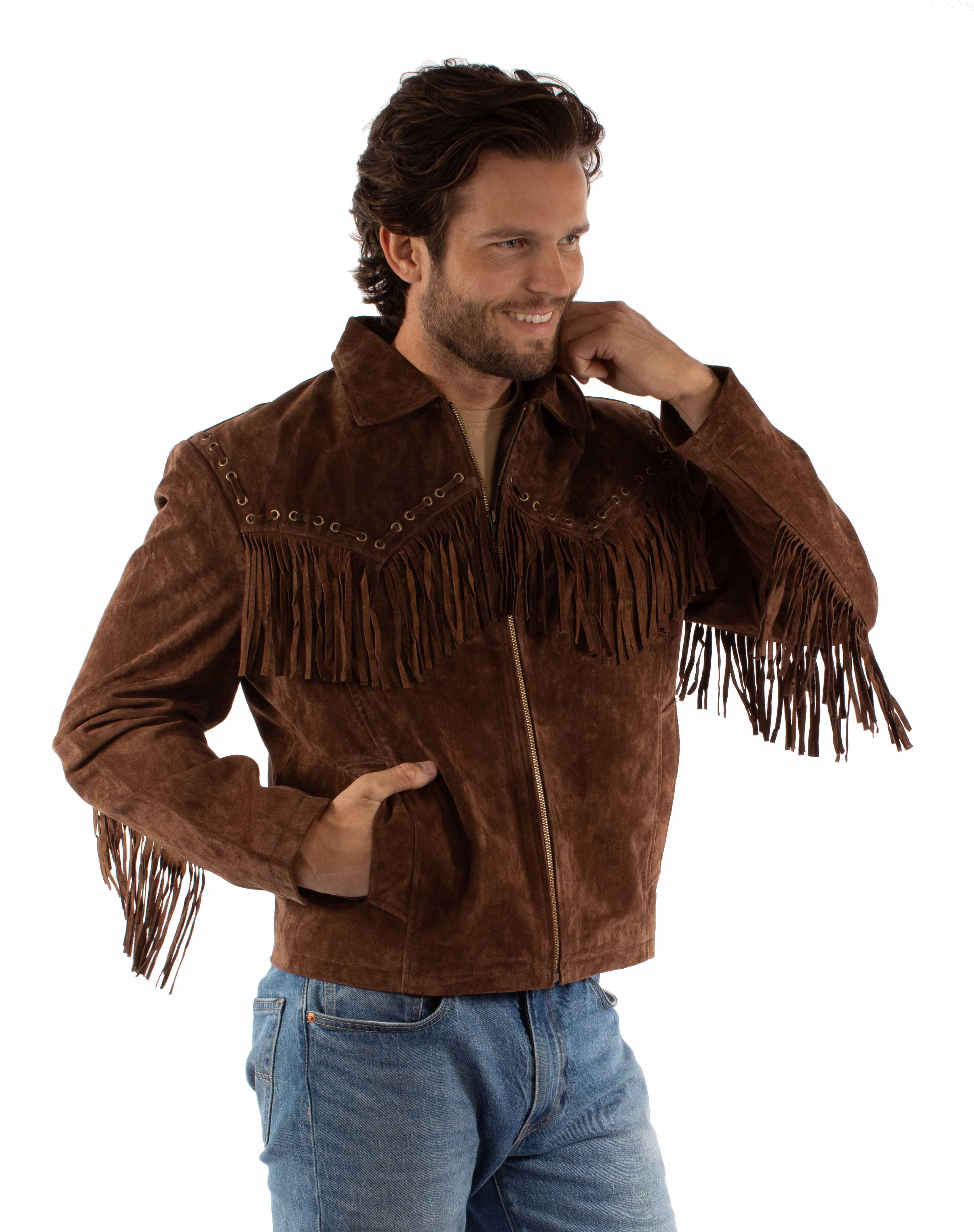 Memphis Grand Men's Suede Jacket with Fringe-3