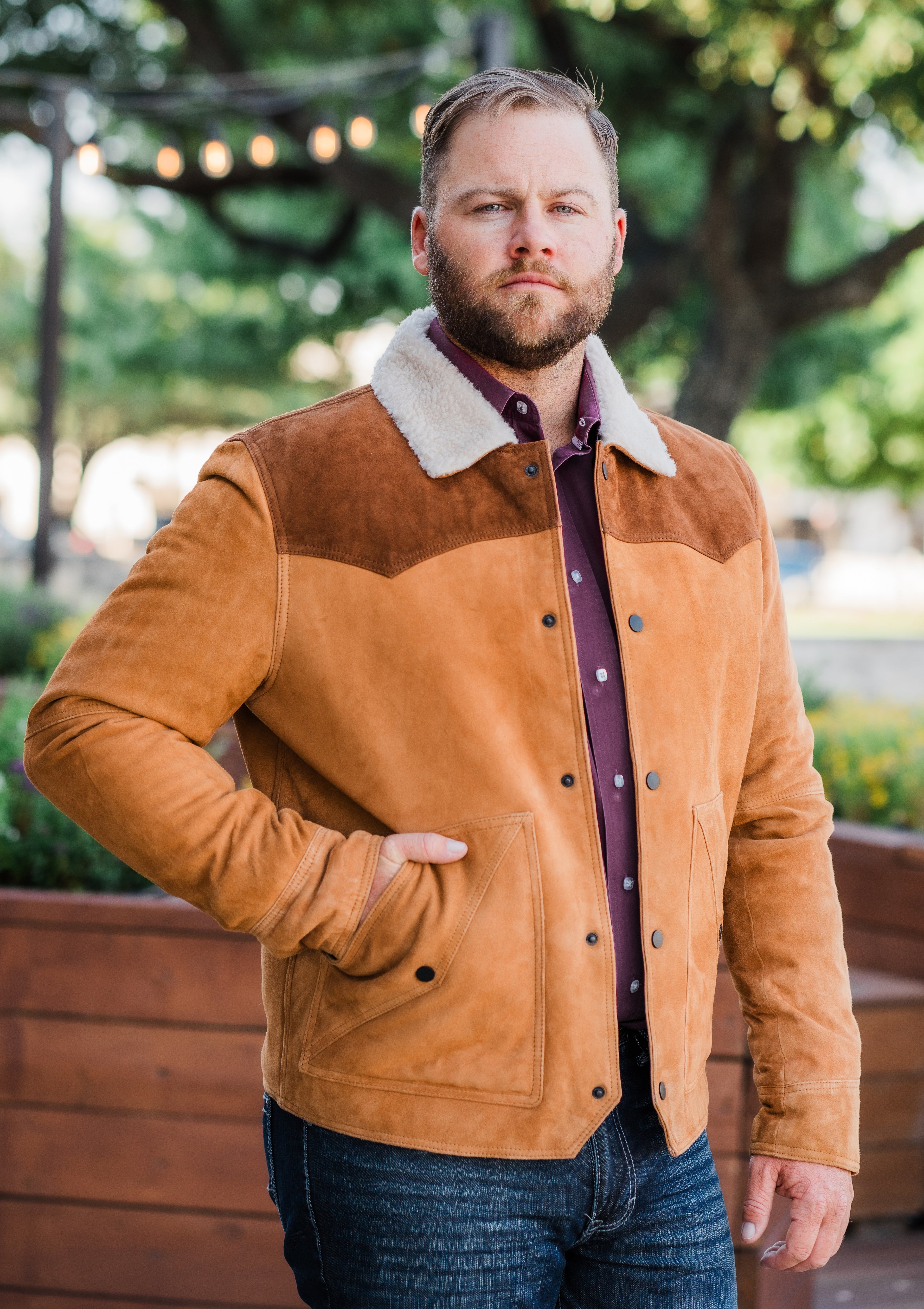 Memphis Grand Men's Suede Leather Jacket with Shearling-4
