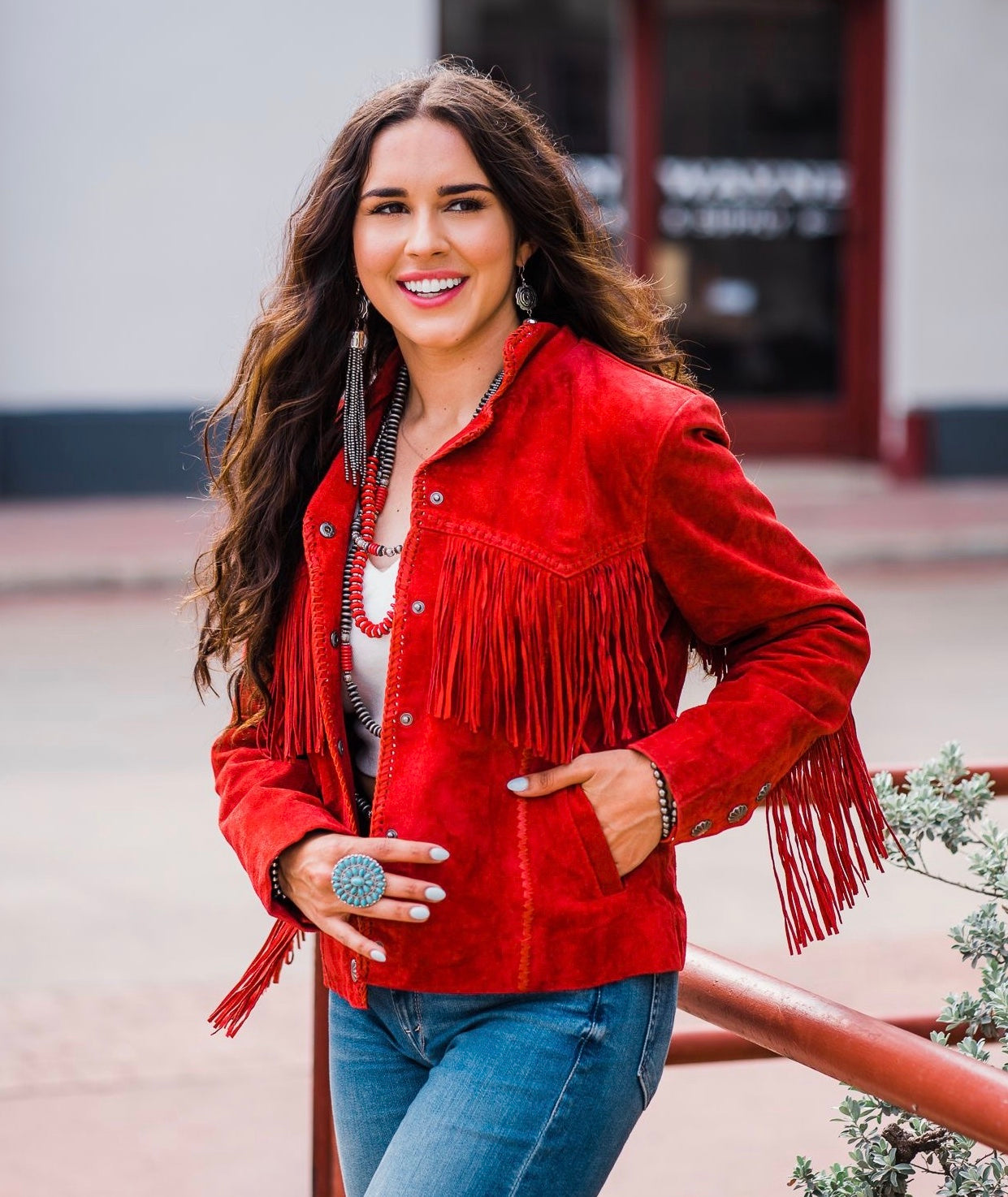 Jacket, Western Suede Leather Jacket with Fringe, Four