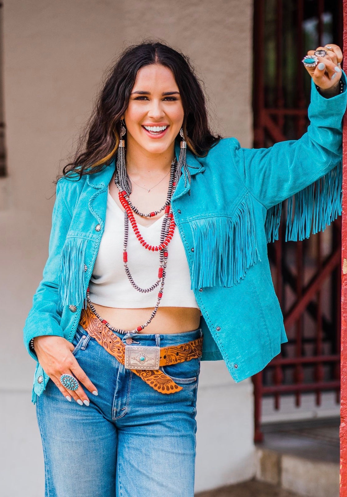 Memphis Grand Suede Jacket Turquoise L1080