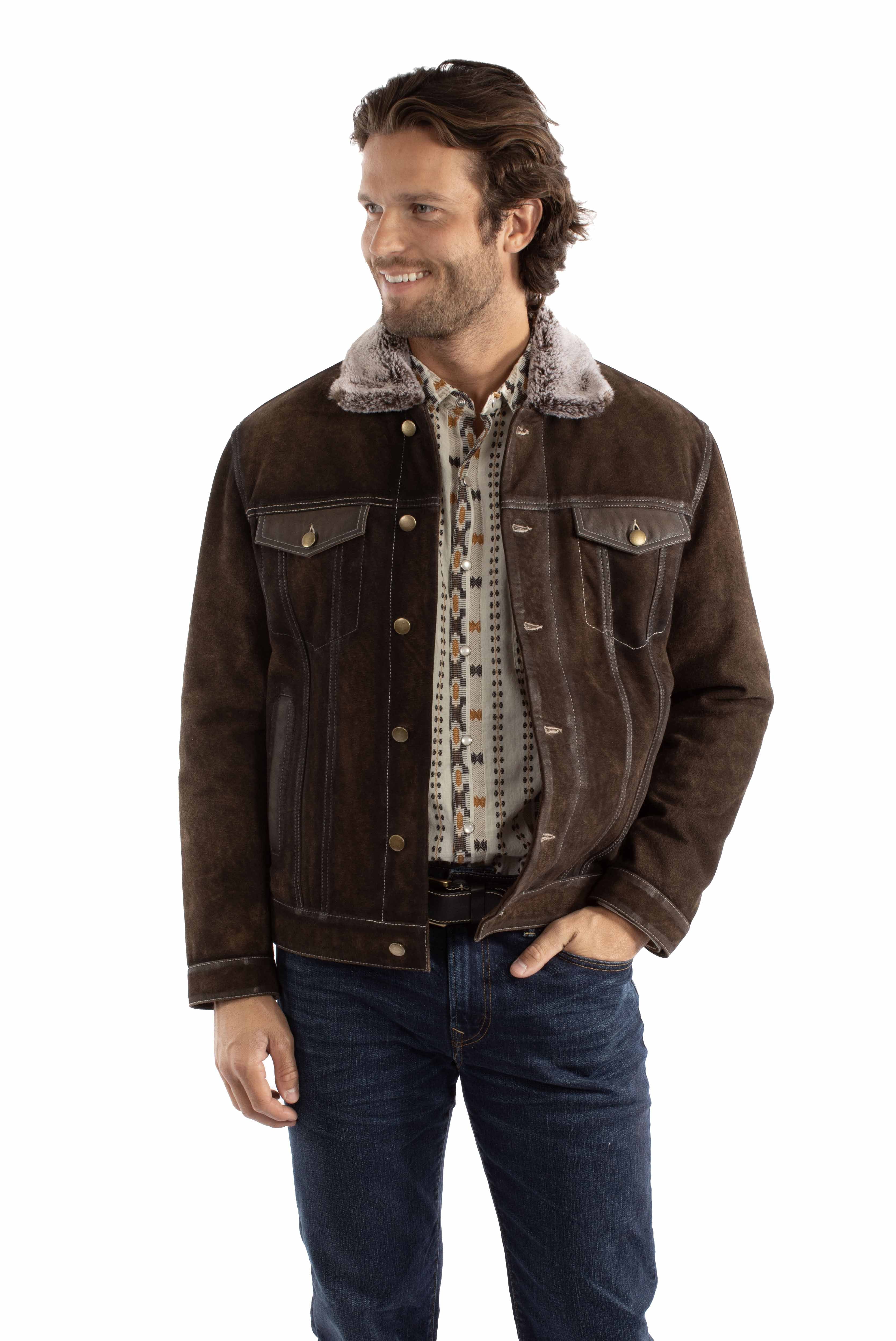 Jacket, Western Leather Jean Jacket - Style 2073