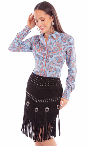 Skirt, Sueded Leather with Fringe & Conchos - Style L1106