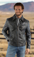Man Wearing Black Western Cut Leather Jacket