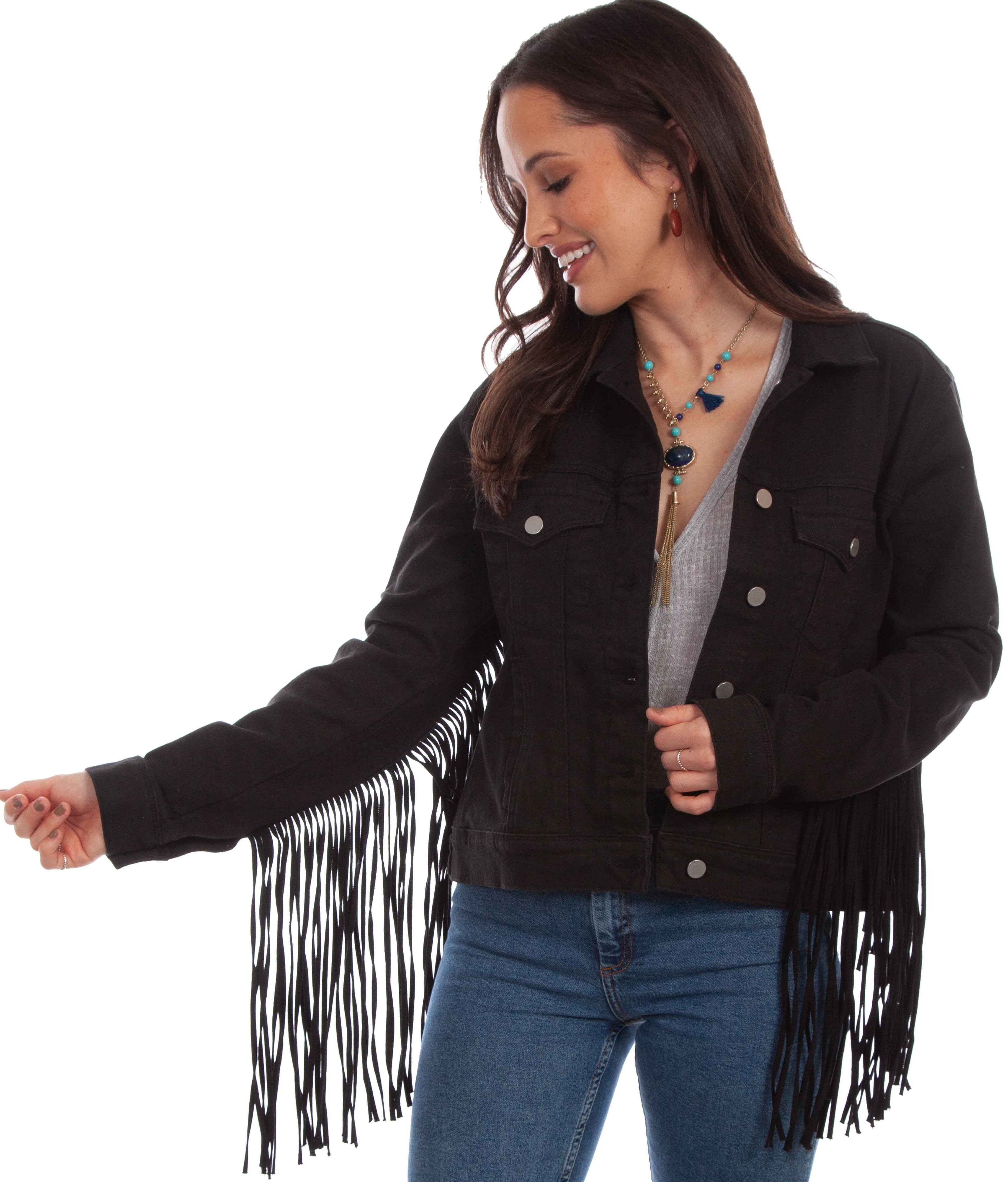 Jacket, Denim Western with Fringe - Style HC711