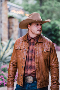 Jacket, Western Leather Jean Jacket - Style 1055