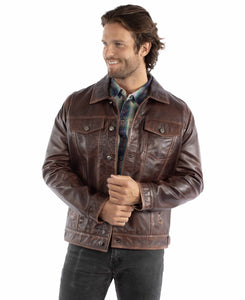 Jacket, Western Leather Jean Jacket - Style 1055