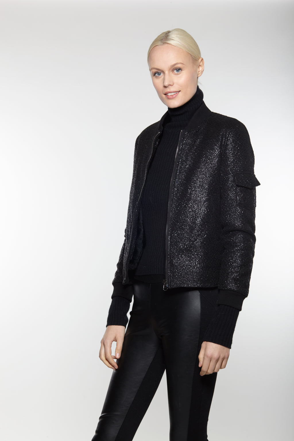 Linda Richards Metallic Woven Bomber Jacket