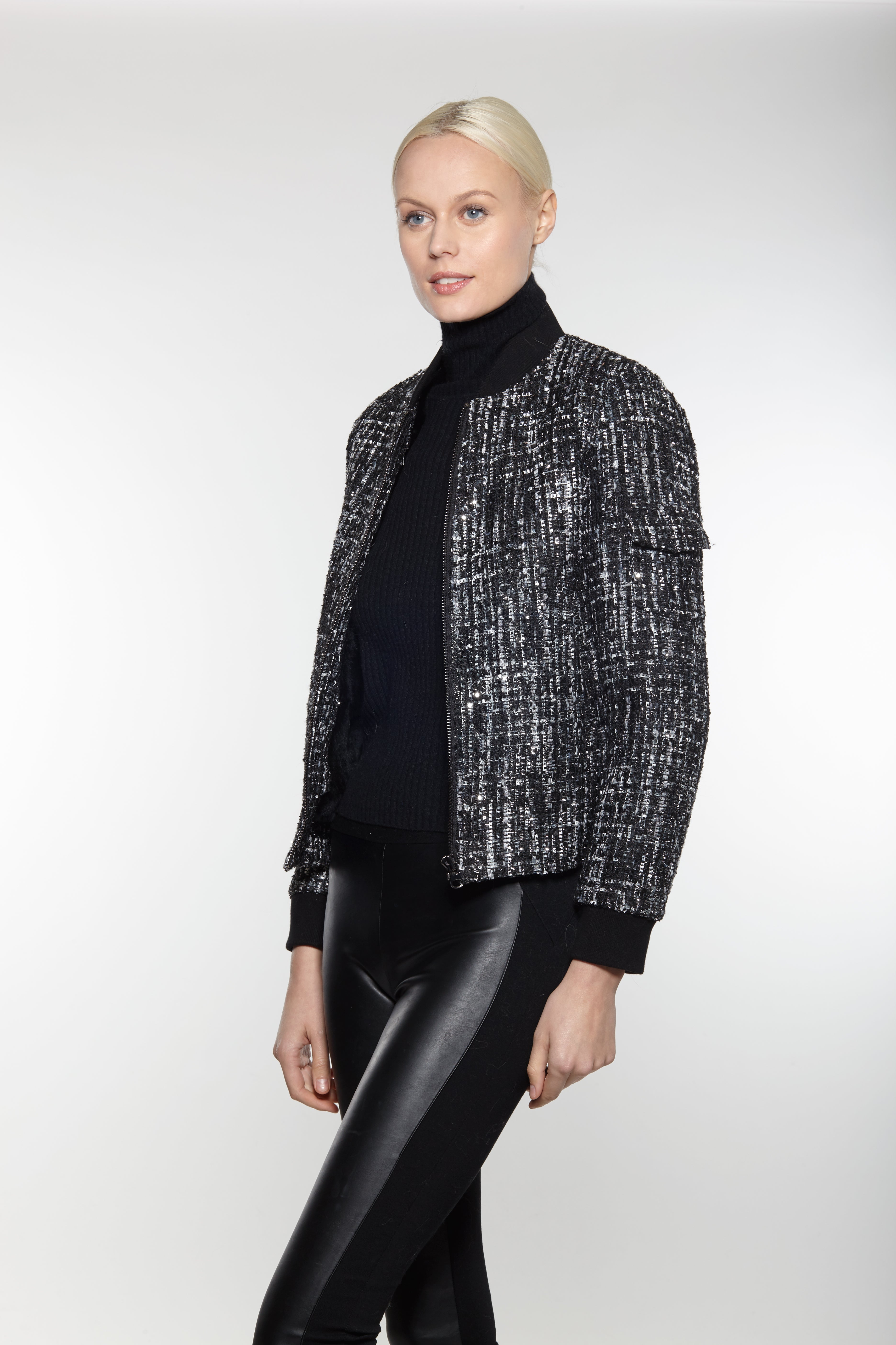 Linda Richards Metallic Woven Bomber Jacket