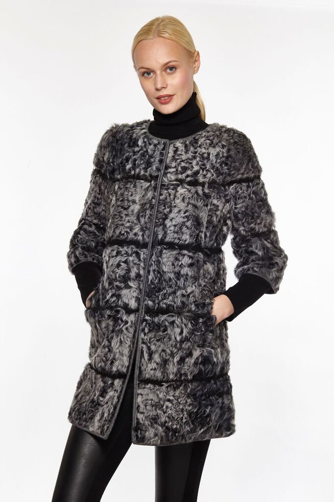 Linda Richards Banded Genuine Persian Lamb Sweater Coat