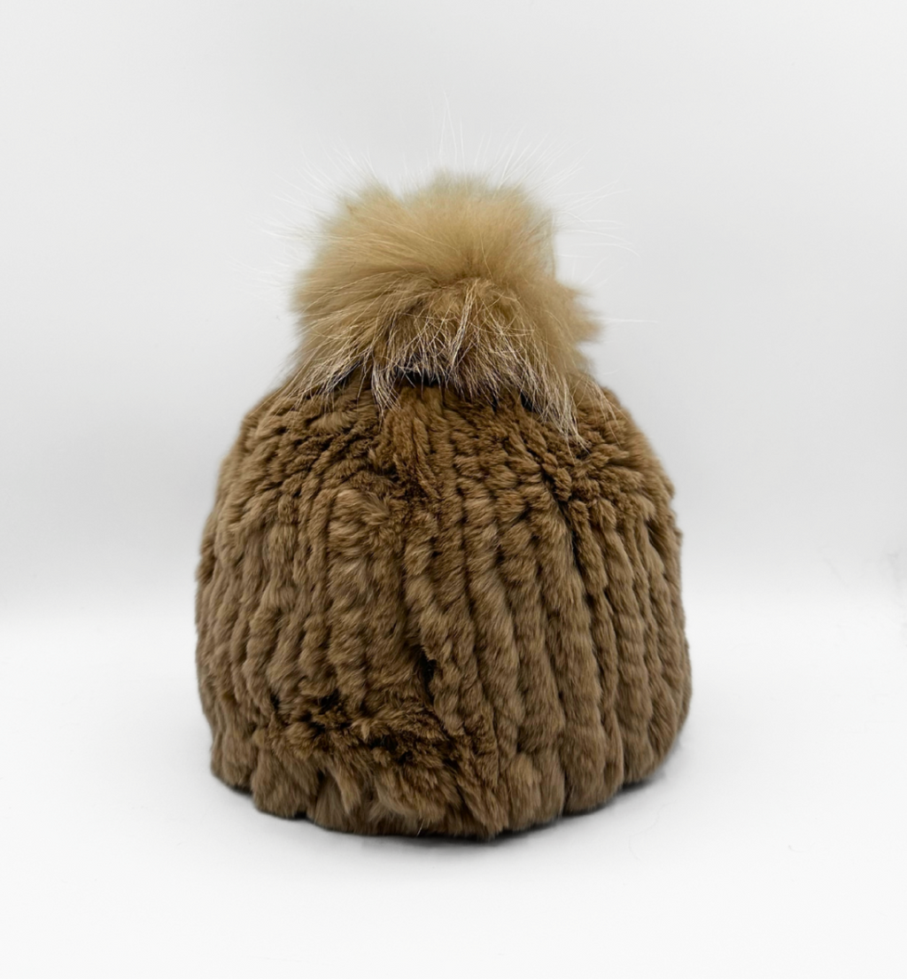 Linda Richards Rex Rabbit Fur Hat with Fox Pom