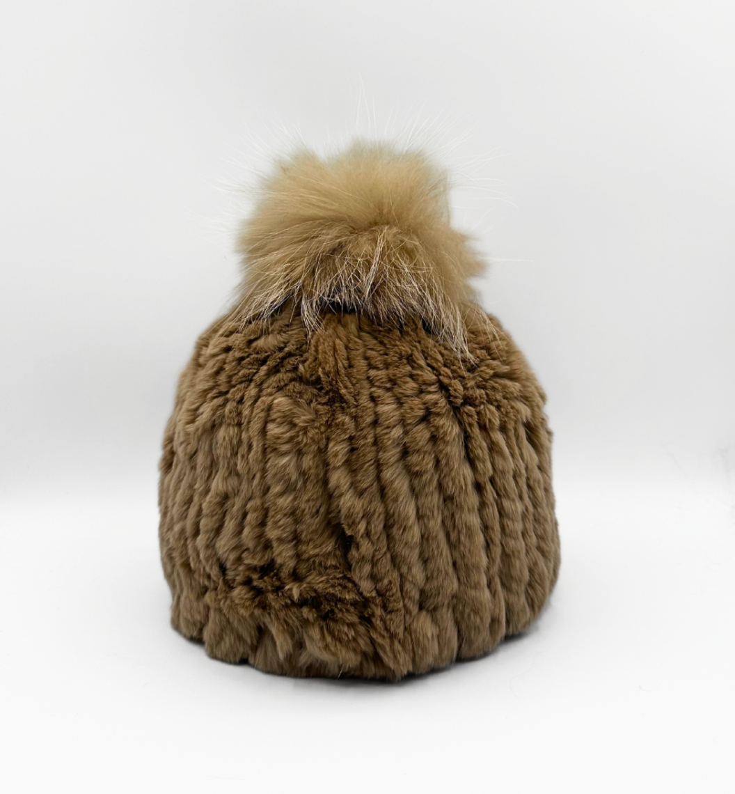 Genuine Rex Rabbit Cap with Fox Fur Pom-Pom – Memphis Grand®