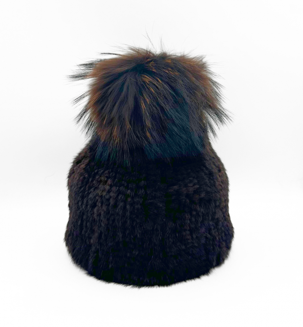 Genuine Rex Rabbit Cap with Fox Fur Pom-Pom – Memphis Grand®
