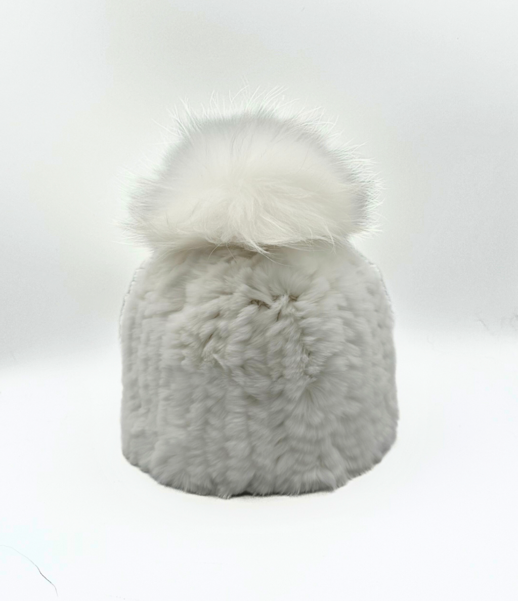 Linda Richards Rex Rabbit Fur Hat with Fox Pom