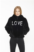 Linda Richards Rex Rabbit Fur “Love” Pullover with Hood