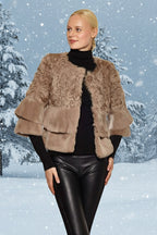 Linda Richards Genuine Rex Rabbit Fur and Lamb Bracelet Sleeve Jacket