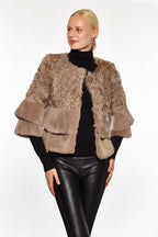 Linda Richards Genuine Rex Rabbit Fur and Lamb Bracelet Sleeve Jacket