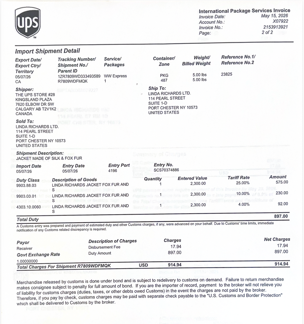 UPS Duty Charges