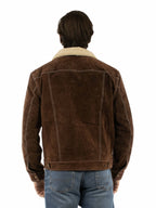 Jacket, Suede Leather Shearling Coat, Brown or Black - Style 1015