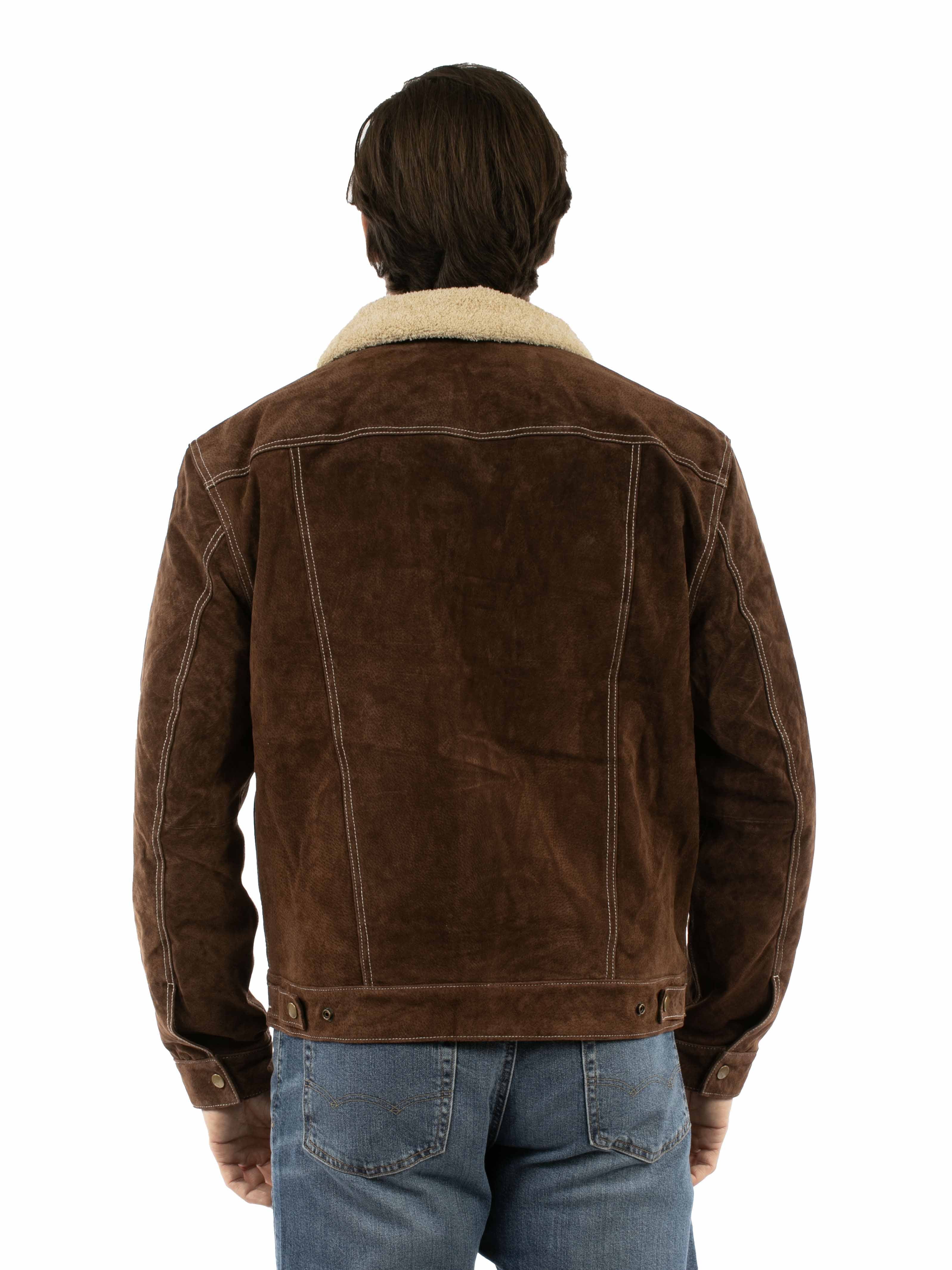 Jacket, Suede Leather Shearling Coat, Brown or Black - Style 1015
