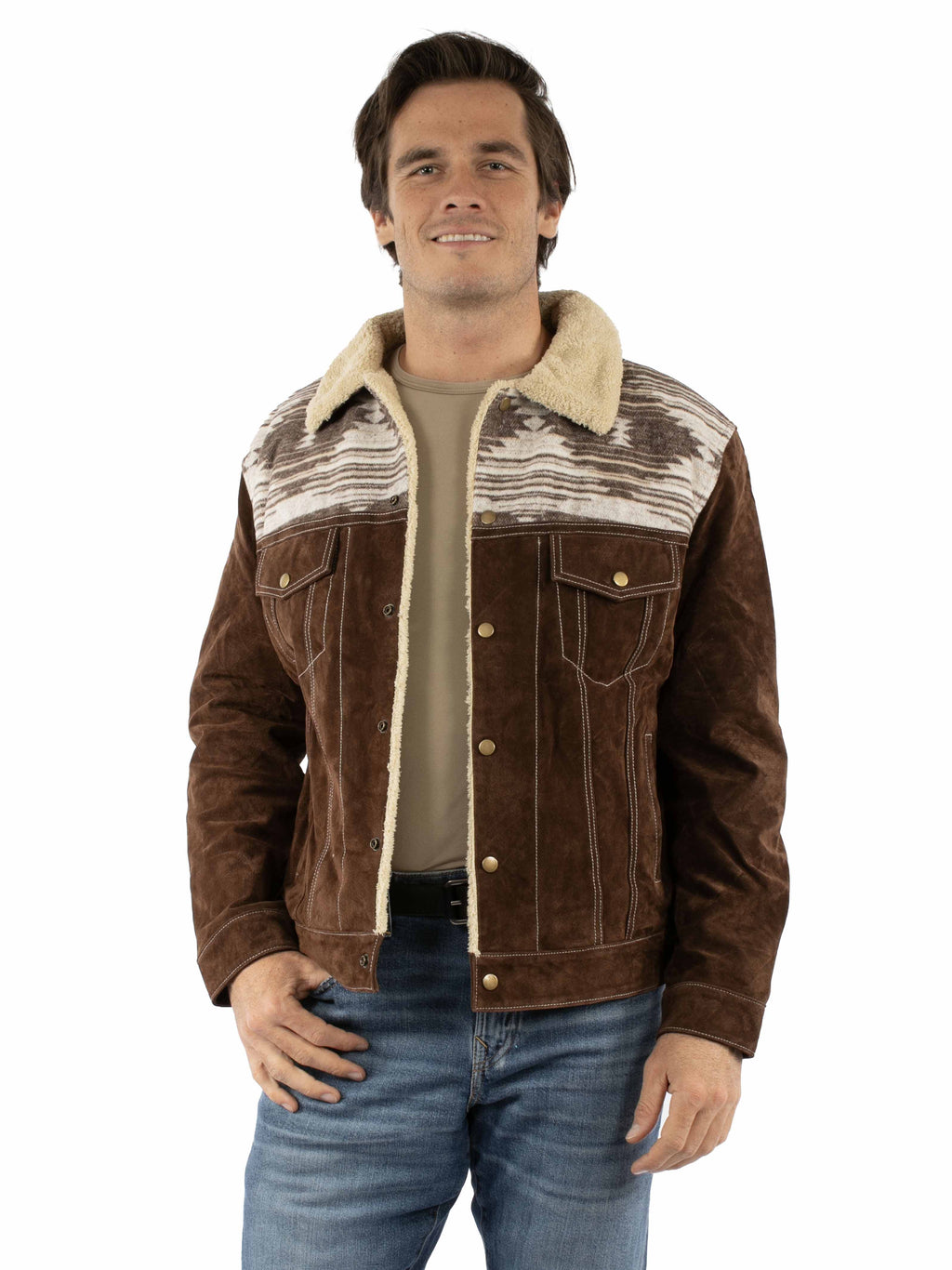 Jacket, Suede Leather Shearling Coat, Brown or Black - Style 1015
