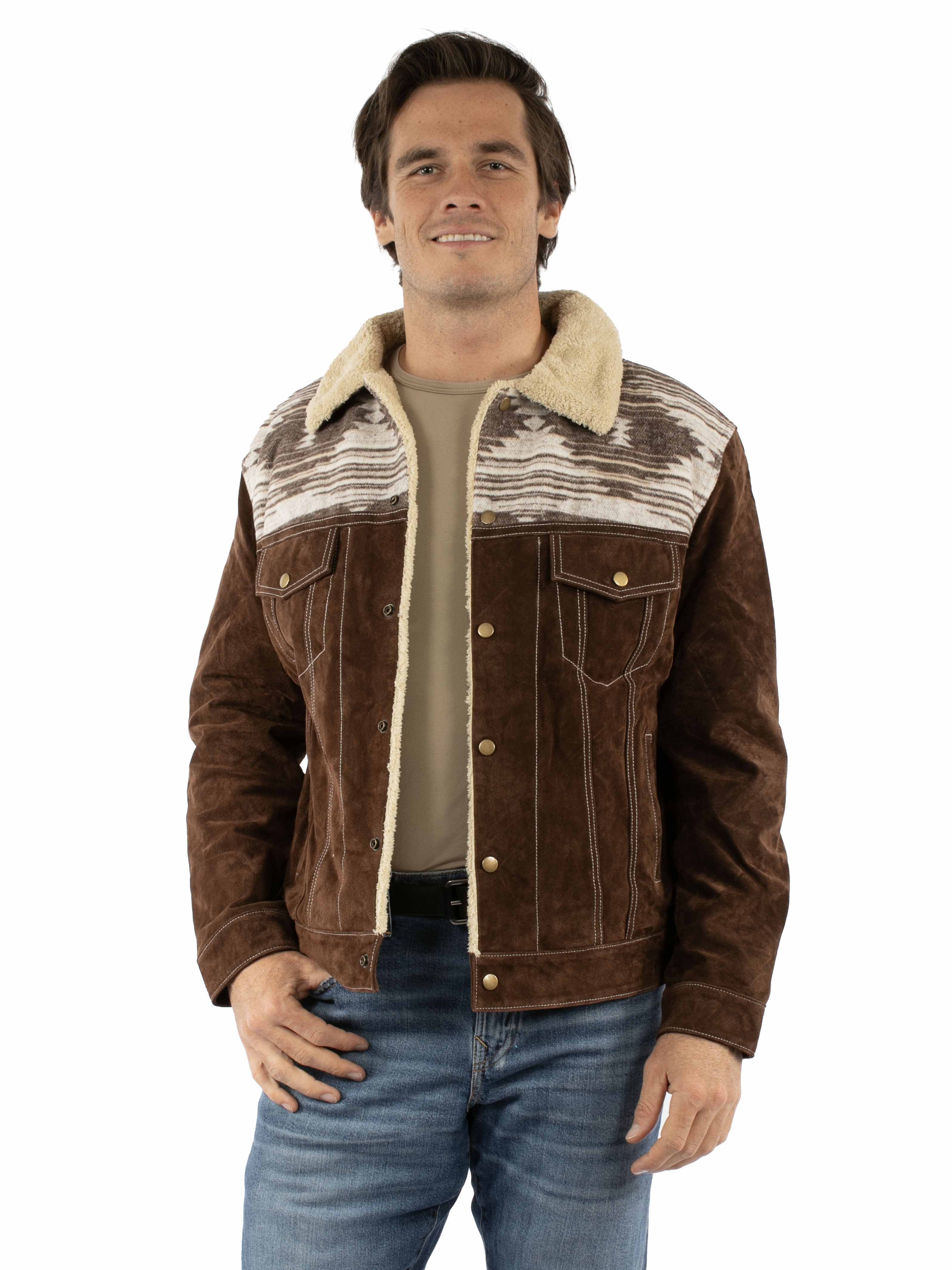 Jacket, Suede Leather Shearling Coat, Brown or Black - Style 1015