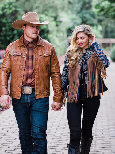 Jacket, Western Leather Jean Jacket - Style 1055
